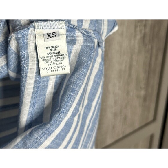Cloth & Stone Cotton Top Striped V Neckline Blue and White Size XS - Picture 3 of 6